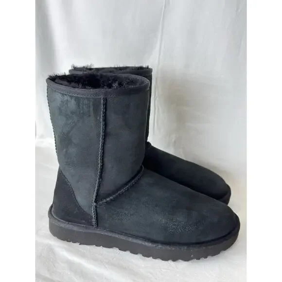UGG Classic Short II Women's Boots Suede Sheepskin Slip-On Black Size US8 EU39 - Picture 3 of 10